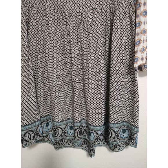 Umgee Blue White Flared 3/4 Sleeve Square Neck Peasant Blouse Size Large - Picture 5 of 10